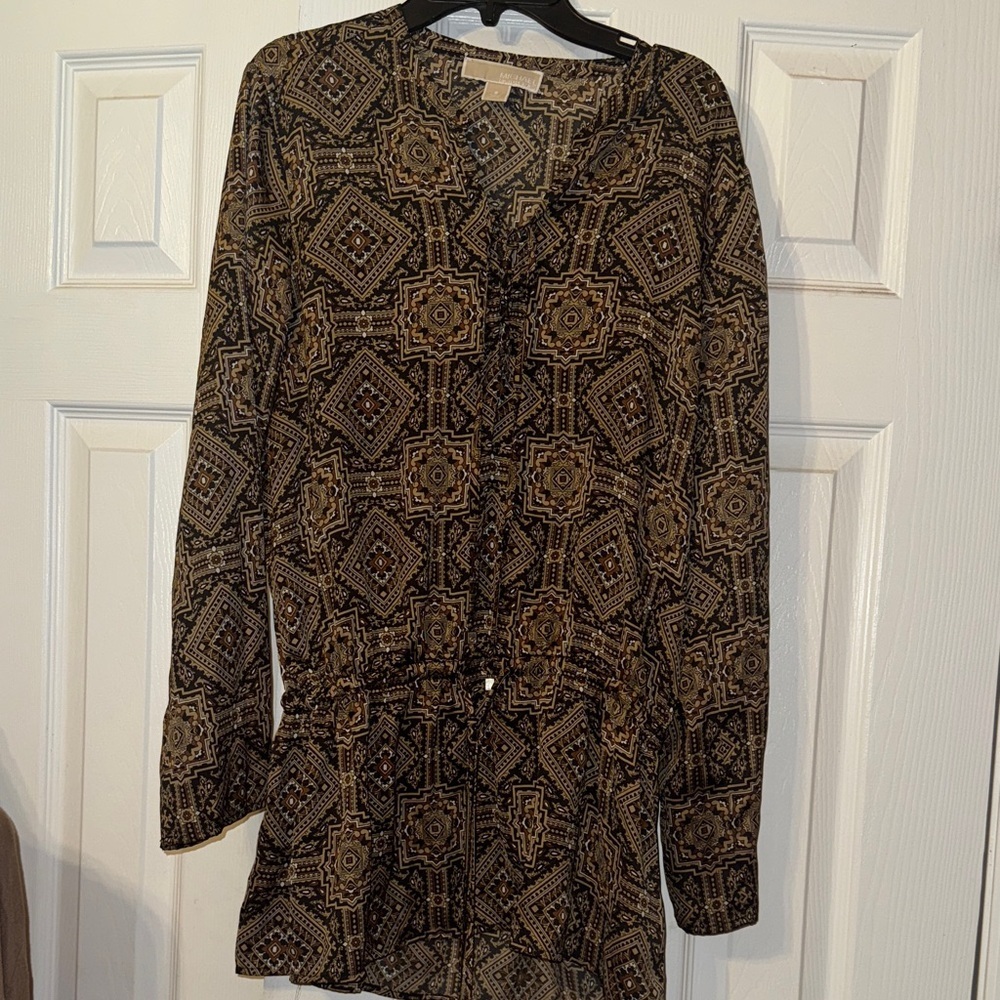Michael Kors Black and Brown Geometric blouse